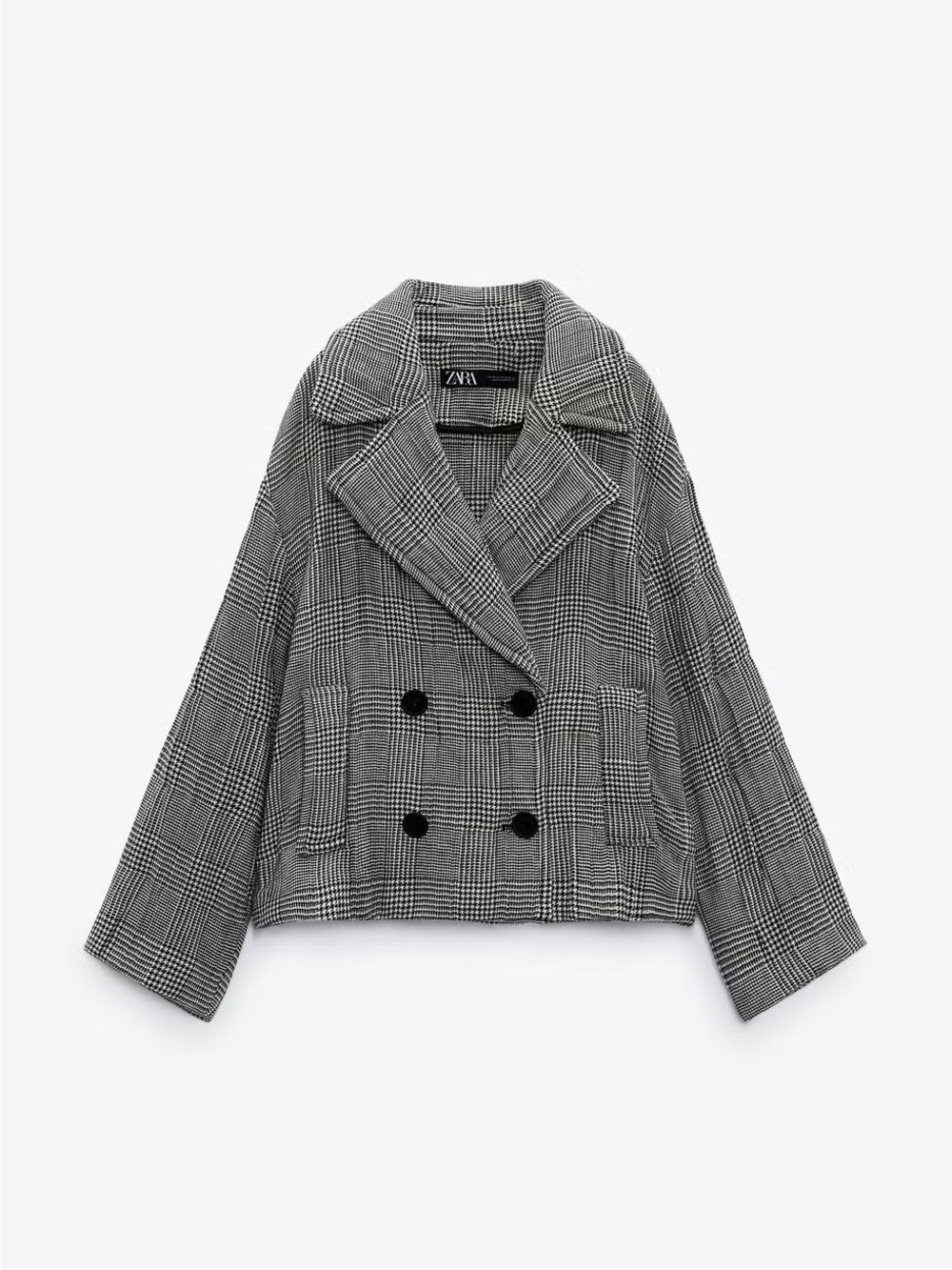 Zara Plaid Cropped Double Breasted Jacket Houndstooth XS NWT